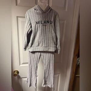 Gray Striped Hoodie and Pants Set ; 4T
